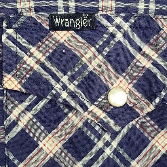 Vintage Wrangler Western Snap Shirt Large 22x30 Shadow Plaid - Picture 9 of 11